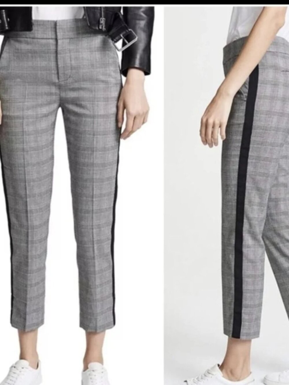 Joie Black and Gray Glen Plaid Trousers with Side Stripe